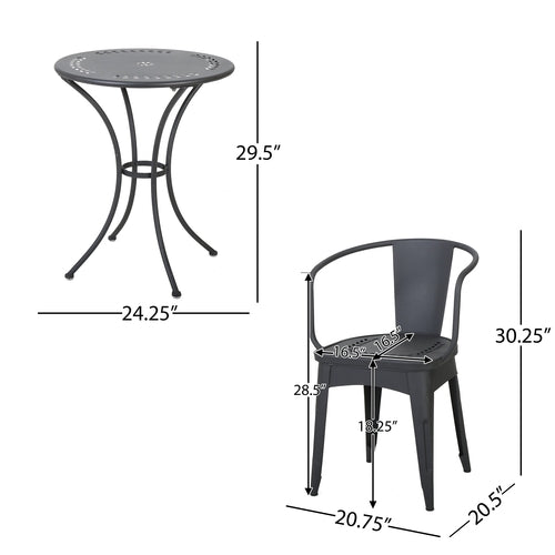 LOURDES 3-Piece Outdoor Bistro Set in Powder-Coated Iron