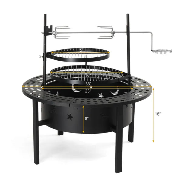 Outdoor Fire Pit & Grill — 33", Wood-Burning, Dual Cooking Grills
