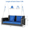 SolunaSwing™ – 4ft Black Rattan Hanging Chair with Blue Cushions
