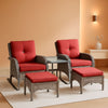 5 Piece Patio Rocking Chairs Set With Wicker Ottomans