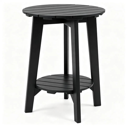 2-Tier Eucalyptus Wood Outdoor Side Table, Black