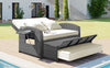 Wicker Double Chaise Lounge — two-person reclining wicker loungers with cushions and middle table