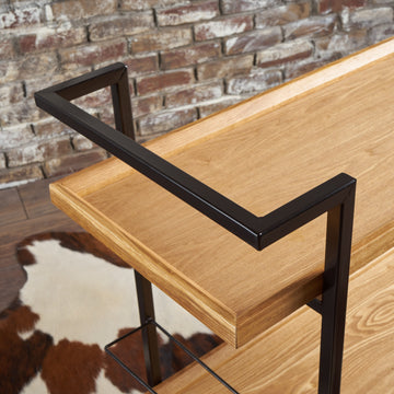 Industrial Rolling Bar Cart with Wood Shelves