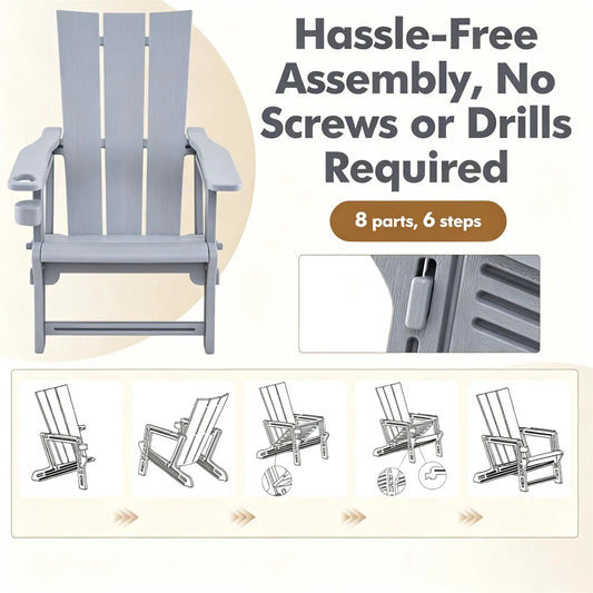 Gray HDPE Adirondack Chair with Cup Holder