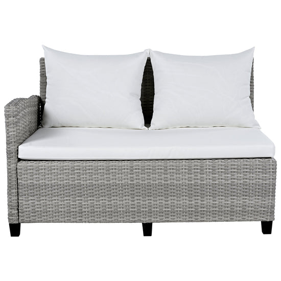 Rattan L-Shaped Patio Sectional — 5-piece outdoor wicker sectional sofa set with cushions