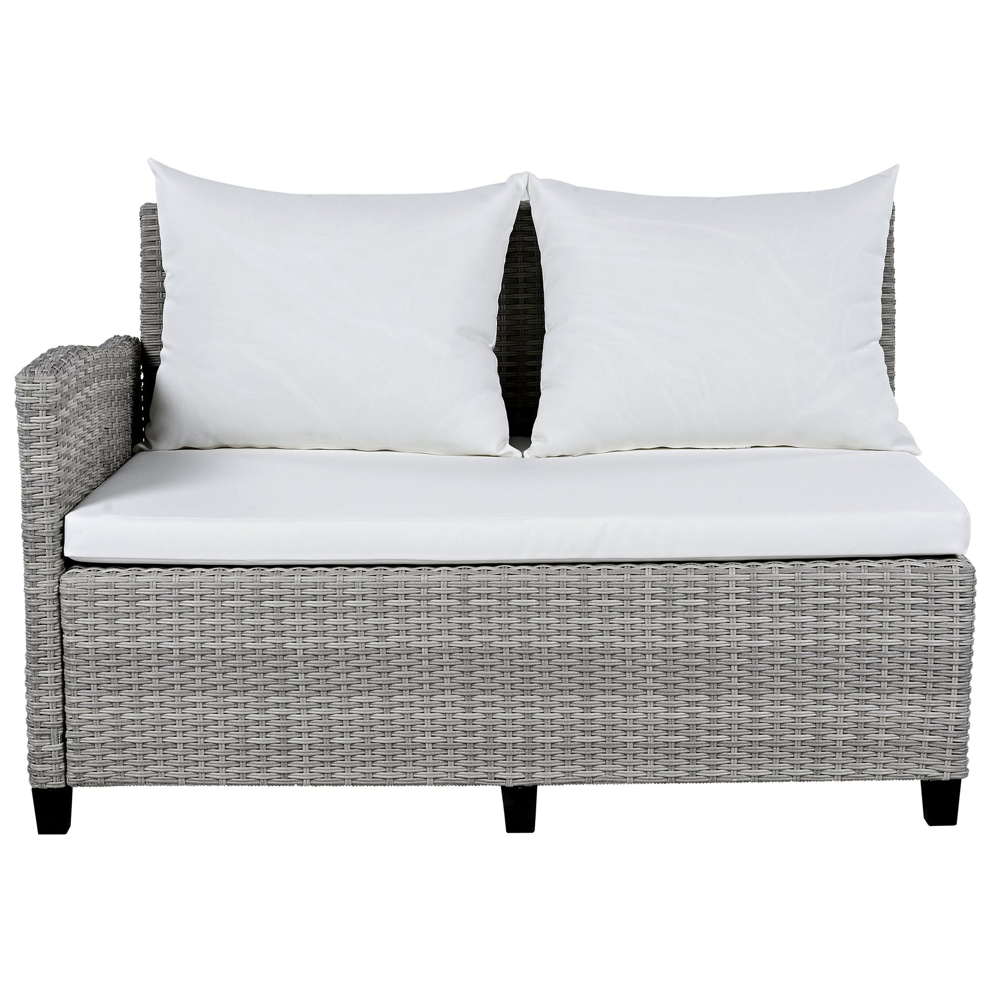 Rattan L-Shaped Patio Sectional — 5-piece outdoor wicker sectional sofa set with cushions