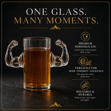 Muscle Handle Drinking Glass, 1 Piece, 23.67 oz Clear Borosilicate Glass