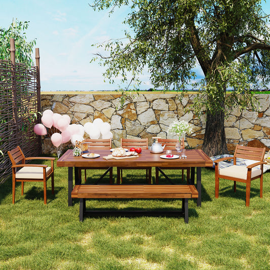Acacia Wood Outdoor Dining Set — 7 Piece, Seats 8