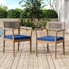 Braided Acacia Wood Outdoor Dining Chairs Set Of 2 -Teak Look With Beige Rope & Navy Cushions, All-Weather Patio Furniture For Garden, Poolside, And Backyard  Durable & Stylish