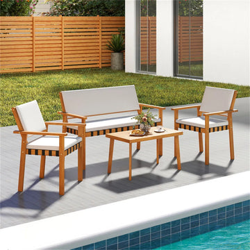 4-Piece Acacia Wood Patio Conversation Set with Cushions