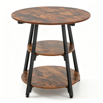 Rustic Brown 3-Tier Metal Side Table with Open Shelves