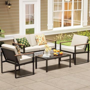 4-Piece Metal Patio Furniture Set with Cushions