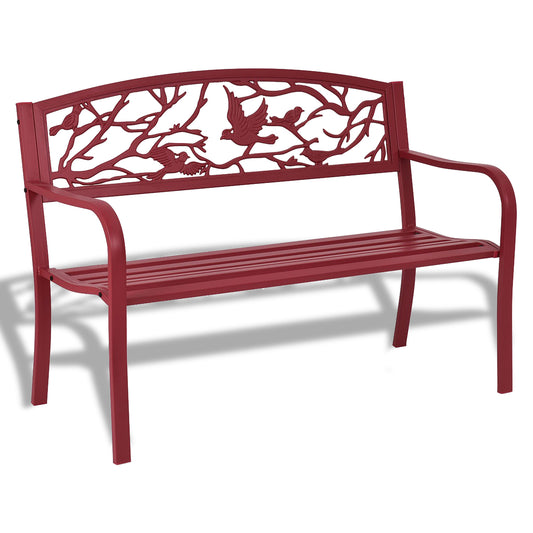 Cast Iron & Steel Outdoor Garden Bench with Armrests