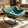 Papasan Oversized Egg Rocking Chair with Rattan Head Pillow, Green