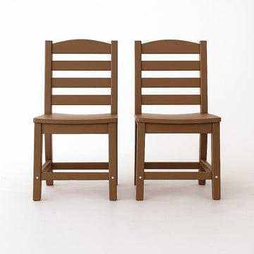 Set of 2 Brown HDPE Armless Outdoor Dining Chairs, Modern Slat