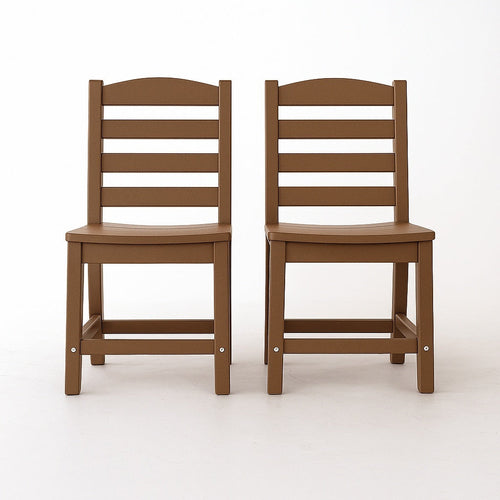 Set of 2 Brown HDPE Armless Outdoor Dining Chairs, Modern Slat