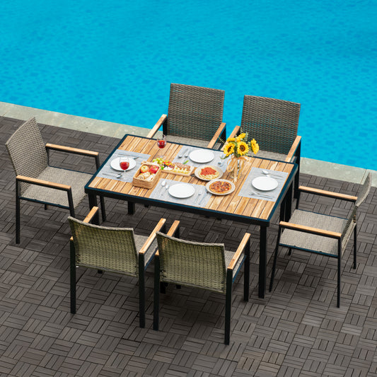 7-Piece Acacia & Wicker Patio Dining Set with Umbrella Hole