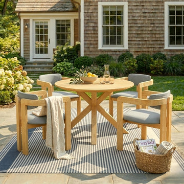 5-Piece Acacia Wood Round Outdoor Dining Set with Armchairs