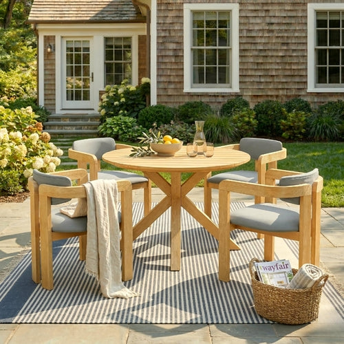 5-Piece Acacia Wood Round Outdoor Dining Set with Armchairs