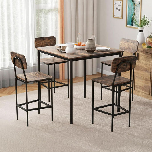 Counter Height Industrial Dining Table Set, 36x36 with 4 Bar Stools