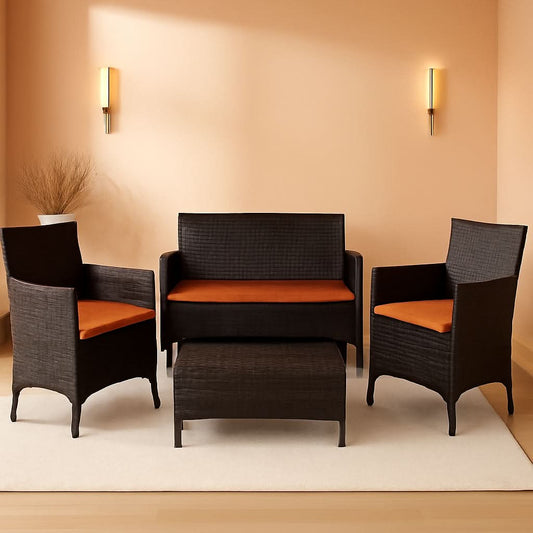 4-Piece Rattan Patio Set with Cushioned Chairs and Glass Table