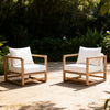 Acacia Wood Club Chair with Beige Cushion Set