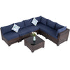 7-Piece Wicker Rattan Sectional Sofa Set with Glass Table