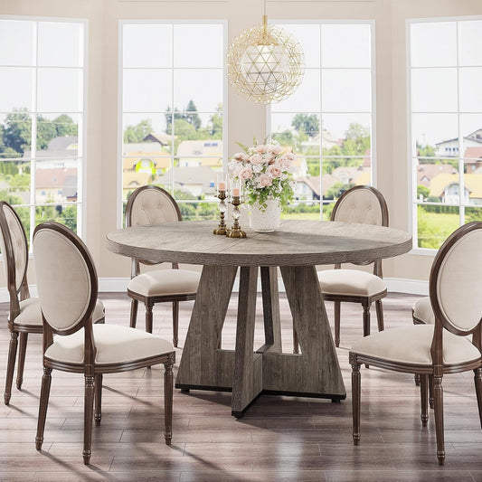 47-Inch Round Wood Farmhouse Dining Table, Grey