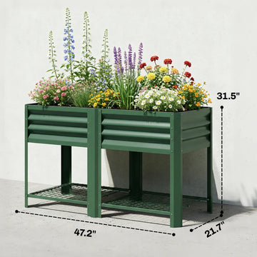 Elevated Raised Garden Bed with Storage Shelf