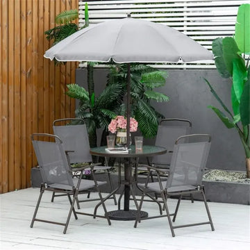 Outdoor Dining Table and Chair Set with Umbrella