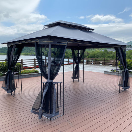 13 x 10 ft Double-Roof Gazebo with Mosquito Netting