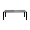Square Slatted Metal Outdoor Dining Table — Seats 8, Umbrella Hole, Brown