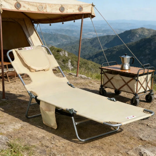 Folding Chaise Lounge with Adjustable Backrest & Face Cavity