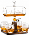 Antique Ship Decanter Set with Stopper and Wood Display Stand