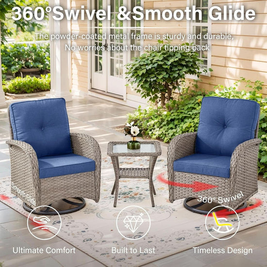 Outdoor Natural Wicker Swivel Patio Chairs Set With Glass Top Side Table-1