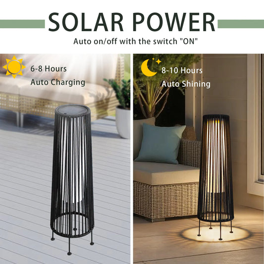 2-Piece Solar Wicker Floor Lantern Set, Black