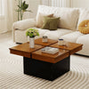 Square Floating Coffee Table with 4-Section Storage, Walnut & Black