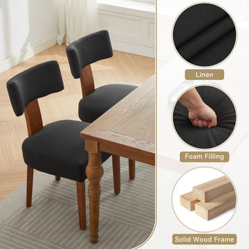 Set of 2 Linen Armless Dining Chairs, Black