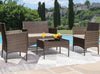 4 Piece Wicker Patio Set With Glass Table Beige Cushions