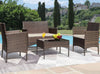 4 Piece Wicker Patio Set With Glass Table Beige Cushions-2