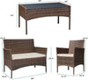 4 Piece Wicker Patio Set With Glass Table Beige Cushions