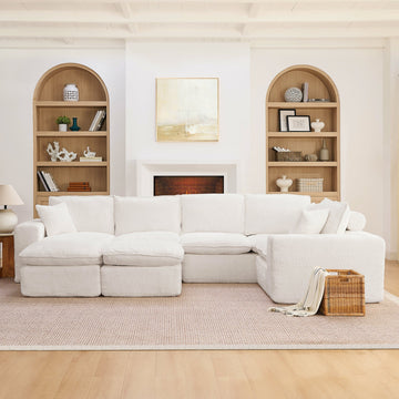 Modern Boucle L-Shaped Sectional Sofa with Two Moveable Ottomans,