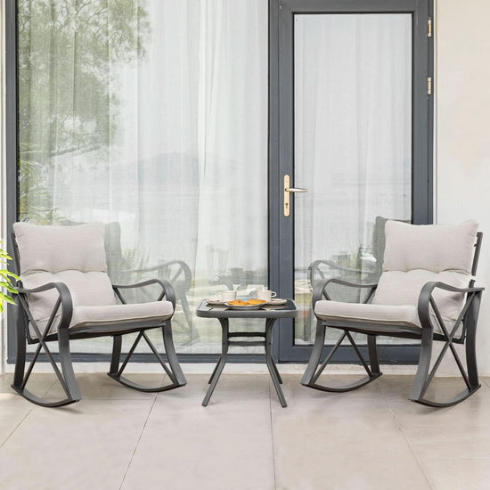 Three Piece Outdoor Bistro Set with Rocking Chairs-2