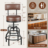 Adjustable Height Swivel Bar Stool Set with Back, Brown