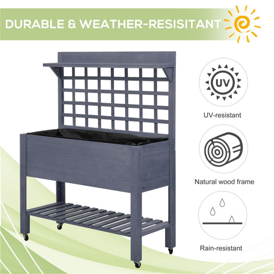 Fir Wood Three-Tier Rolling Garden Planter