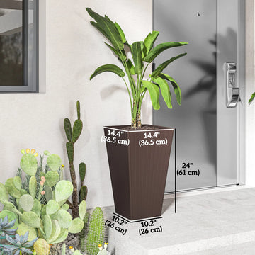 Set of 3 Tall Outdoor Planters, Rattan-Look, Brown