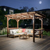 ！@13' X 6.5' Modern Wooden Pergola Grill Gazebo Metal Roof LED Bulbs Bar Counters Outdoor BBQ Pavilion Patio Outdoor Furniture