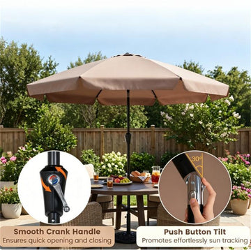 Brown 10Ft Scalloped Patio Umbrella With Push Button Tilt