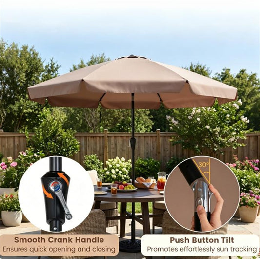 Brown 10 ft Scalloped Patio Umbrella with Push Button Tilt