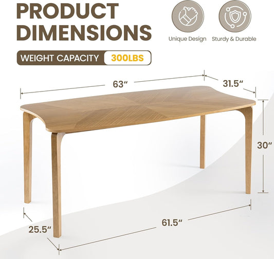 63-Inch Oak Herringbone Solid Wood Dining Table